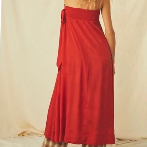 Free People Maxi Evening Embroidered Tube M & XL Red Floral Strapless Sarong Top - Picture 7 of 8